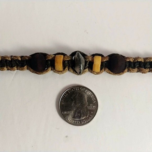 Woven Fiber Necklace with Metal and Wood Accents - Picture 2 of 6